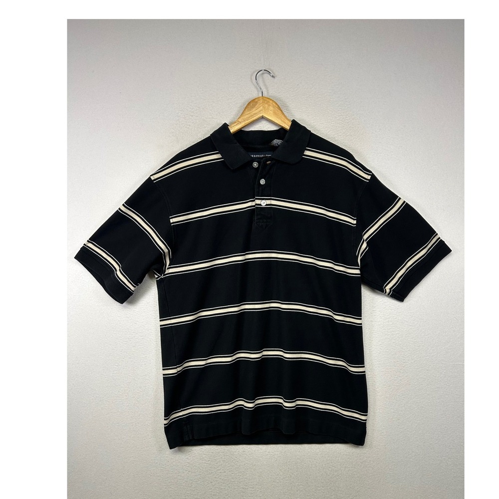Dadcore Retro Siegfried & Company Mens XL Black Striped Short Sleeve Polo Shirt